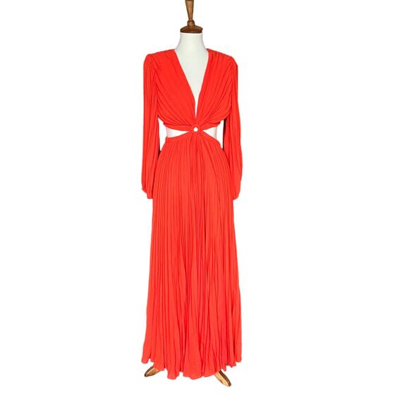 Michael Costello Orange Plunging Gown Orange XS Pleated Designer Slit $388 NEW - Picture 4 of 8